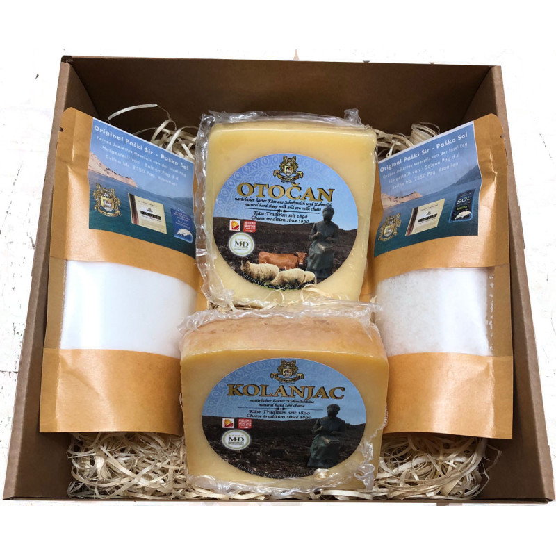 Pag Käse und Meersalz Geschenkbox - Hartkäse und Meeressalz aus Kroatien